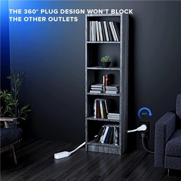 Cable 15 Ft 360° Rotating Flat Plug Extension Cord/Wire,  3 Outlet ExtensionWire - Picture 4 of 6